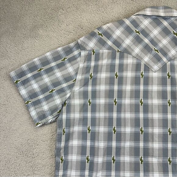 Moon Shine Pearl Snap Shirt Mens Large Blue Plaid Cactus Regular Fit Western - Picture 10 of 16